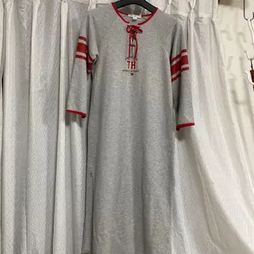 TOMMY HILFIGER 7부 소매 원피스 그레이/레드