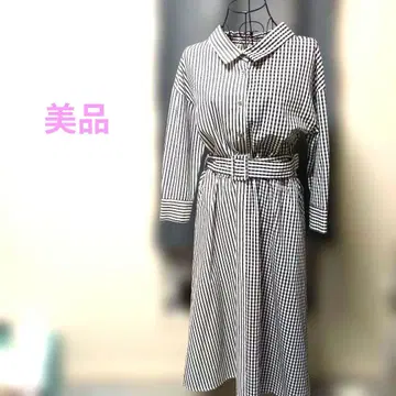 앙데팡당 스트라이프 체크 긴팔 셔츠 원피스