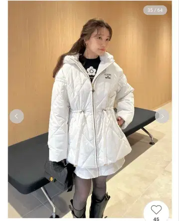 데이지 참 포함 퀼트 다운 미들 코트