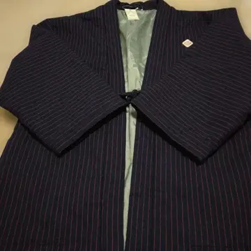 네이비 컬러 빨간색 스트라이프 도테라 한텐 방한 기모노 짱짱코