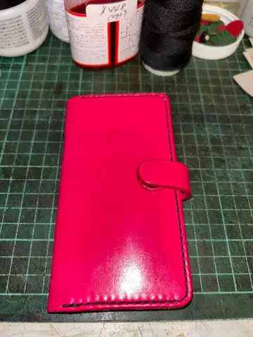 핑크 천연 가죽 수첩형 iPhone 케이스