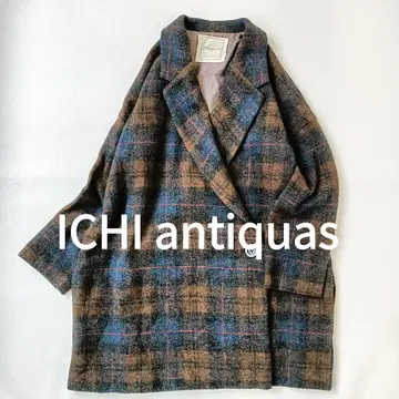 새상품급 이치앤티크 타탄 체크 롱 코트 울 루즈핏