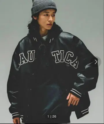 NAUTICA 아치 로고 가죽 아워드 자켓