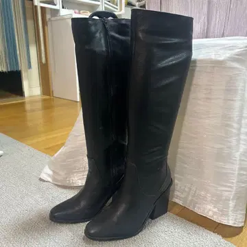 블랙 가죽 롱 부츠 40cm 부츠 8cm 힐