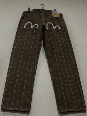 에비수 에비수 LOT 2005F 체크 무늬 갈매기 도트 자수 데님 팬츠