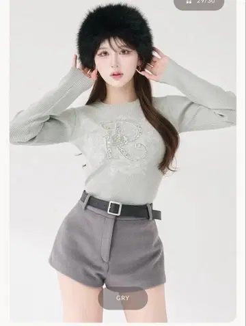 darich DR 비쥬 플라워 리브 니트탑 그레이