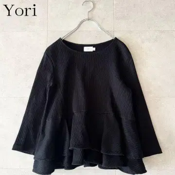 컨디션 최상 요리 페플럼 티어드 리브 니트 프리 블랙 워셔블