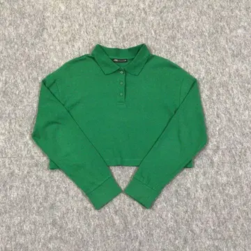 ZARA 긴팔 피케 셔츠 그린 USA S 크롭 기장 여성용