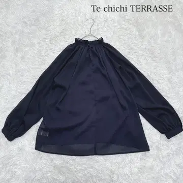 테치치 테라스 쉬폰 블라우스 네이비 프리 사이즈 긴팔 개더 고급