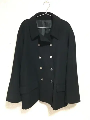 [남성용] 블랙 울 더블 브레스트 피코트 XL