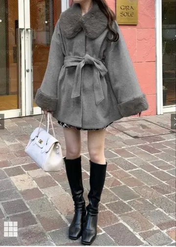 리본 벨트 퍼 티펫 포함 플레어 코트[k9335f] 차콜 GRL