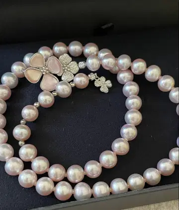 미사용 핑크 계열 펄 x 플라워 모티브 3way 목걸이 초커 비쥬