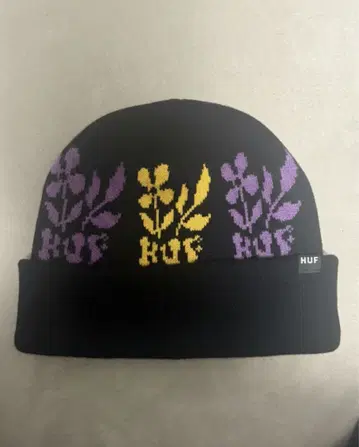 HUF 꽃무늬 니트 비니 블랙