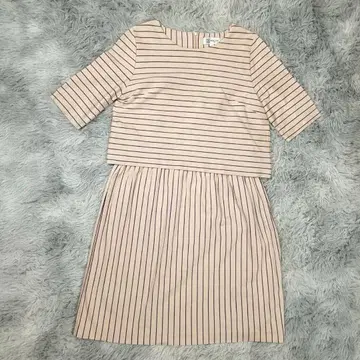 MICHEL KLEIN 무릎 기장 원피스 L 오부 소매 보더 베이지