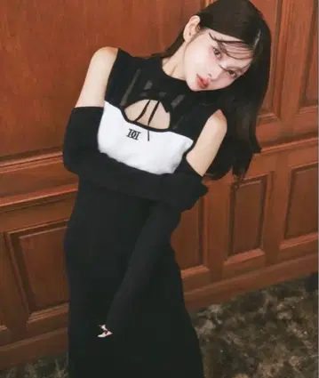 Darich 바이컬러 디자인 니트 롱 원피스