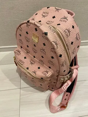 MCM 핑크 로고 백팩 중형