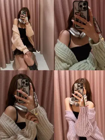 다리치 스프링 스팽글 오버 니트 가디건 퍼플