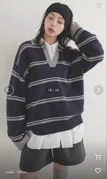 LIAN/알파카 터치 보더 폴로 니트