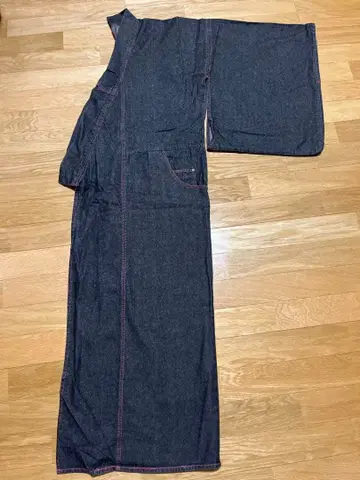 데님 기모노 여성용 블랙 포켓 부착