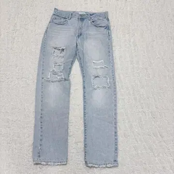 [ HARE ] 하레 데님 팬츠 데미지 스트레이트 라이트 블루