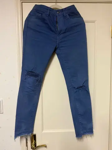 SEVESKIG 블루 스키니 팬츠 데미지 가공