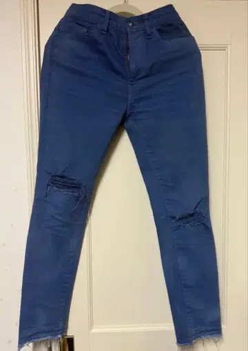 SEVESKIG 블루 스키니 팬츠 데미지 가공