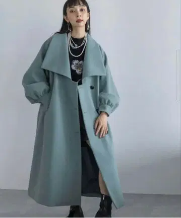 HARE 울리테크 빅 칼라 롱 코트 아이스 블루