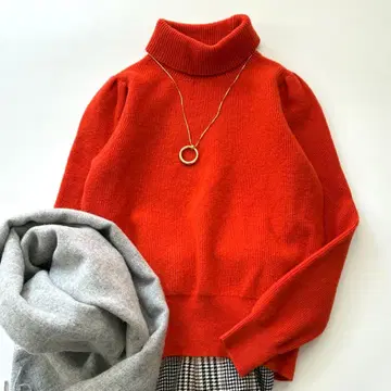 ANAYI 아나이 터틀넥 니트 퍼프 슬리브 울 오렌지