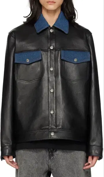 Wonhundred 데님 가죽 자켓