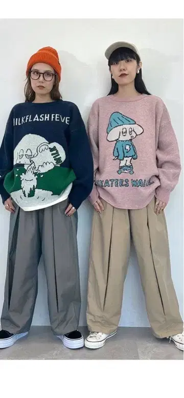 니코앤드 타마무시 트윌 플리츠 팬츠