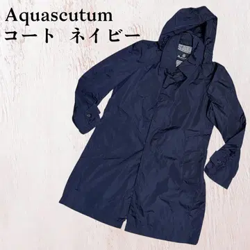 새상품급 Aquascutum 코트 네이비 레인코트 아쿠아 스큐텀