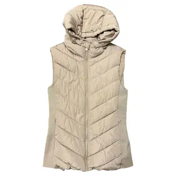 ZARA 베이지 후드 부착 다운 베스트 S