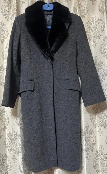 NOVESPAZIO 그레이 가을 겨울 퍼 옷깃 롱 코트