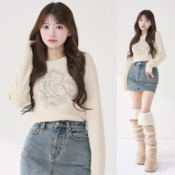 다리치 DR 비쥬 플라워 리브 니트탑