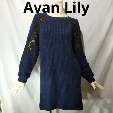 새상품급 Avan Lily 시스루 니트 원피스 네이비