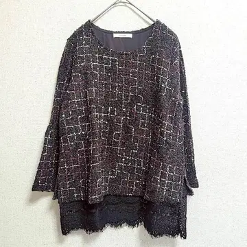 아소시 튜닉 울 혼방 다크 브라운 블랙 M 트위드 안감 원단 레이스