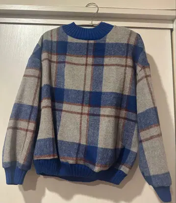 Ray Cassin 체크 무늬 긴팔 니트 스웨터 파란색