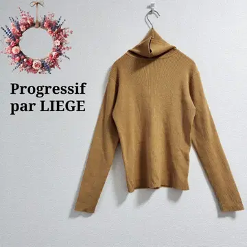 리브 니트 터틀넥 스웨터 컬러 니트 겨자색 포인트 컬러 M