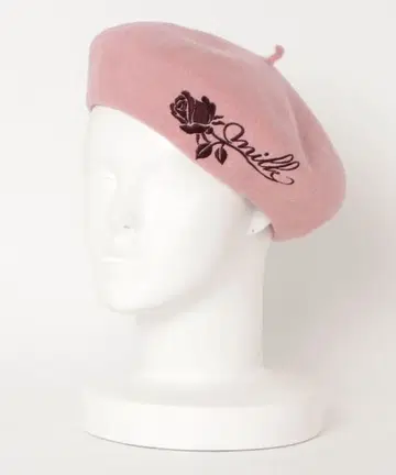 milk 장미 자수 베레모 핑크