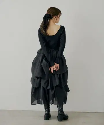 턱 튤 도킹 롱 원피스