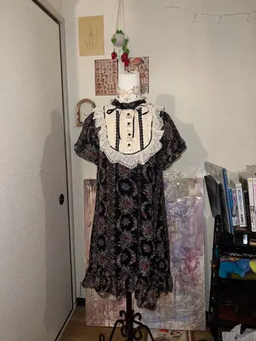 axes femme 꽃무늬 레이스 반팔 원피스 블랙 페어리 그런지