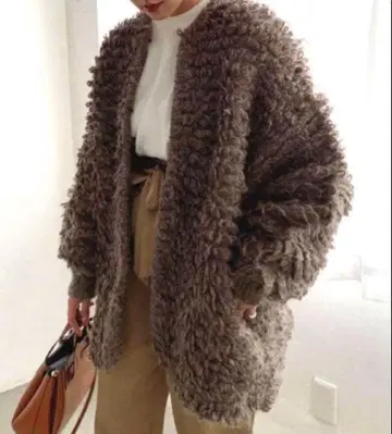 [인기] CLANE 모헤어 루프 벌키 니트 가디건 브라운 38