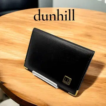 던힐 천연 가죽 접이식 지갑 블랙 골드 금장 장식 남성용 심플