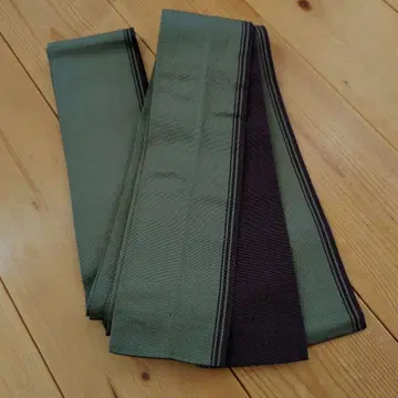 남성용 오비 카키색 x 짙은 보라색 줄무늬 라인 리버서블