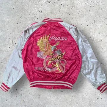 새상품급 빈티지 X.M. ORIGINAL 핑크 스카잔 독수리 용 자수