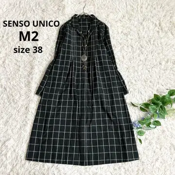 센소유니코 무릎 기장 셔츠 원피스 체크 겉옷 핀턱 코튼 린넨