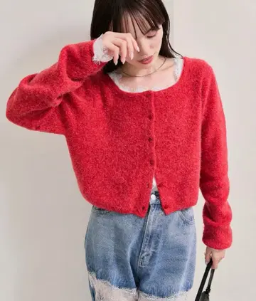 스퀘어넥 니트 가디건 mystic