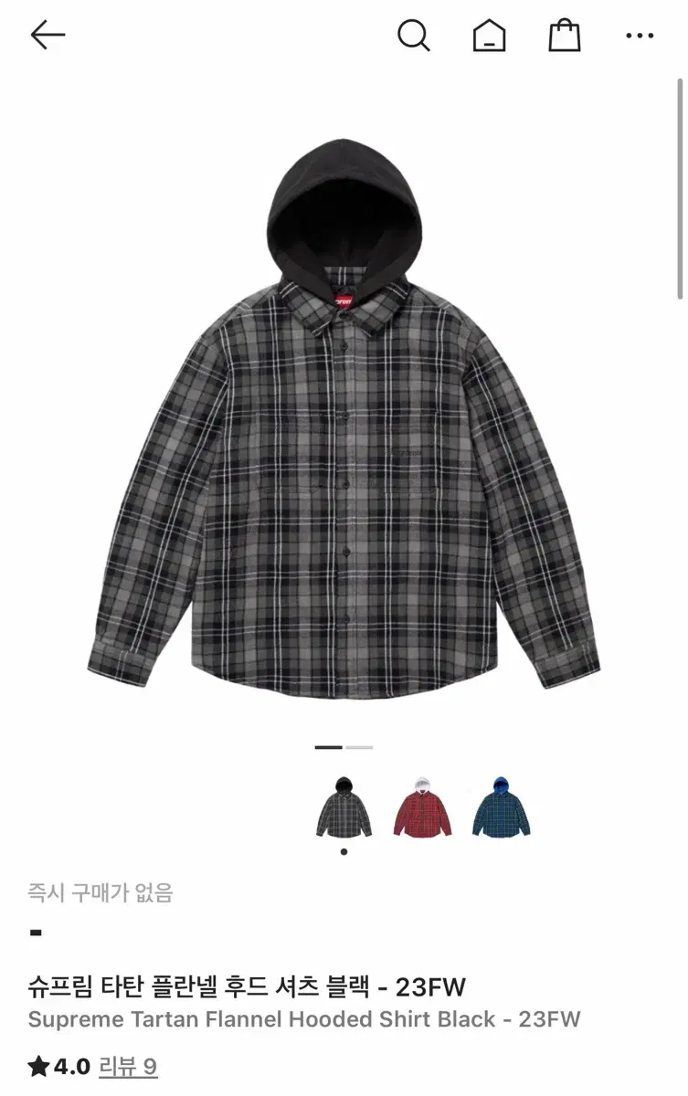 [M] Supreme Tartan Flannel Hooded Shirt Black