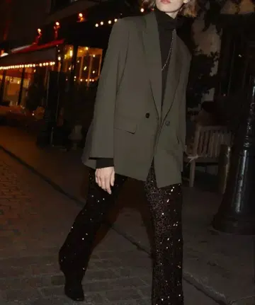 ZARA 더블 브레스트 오버 사이즈 블레이저 카키