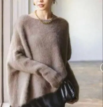 noble 퍼 니트 와이드 풀오버 브라운 D